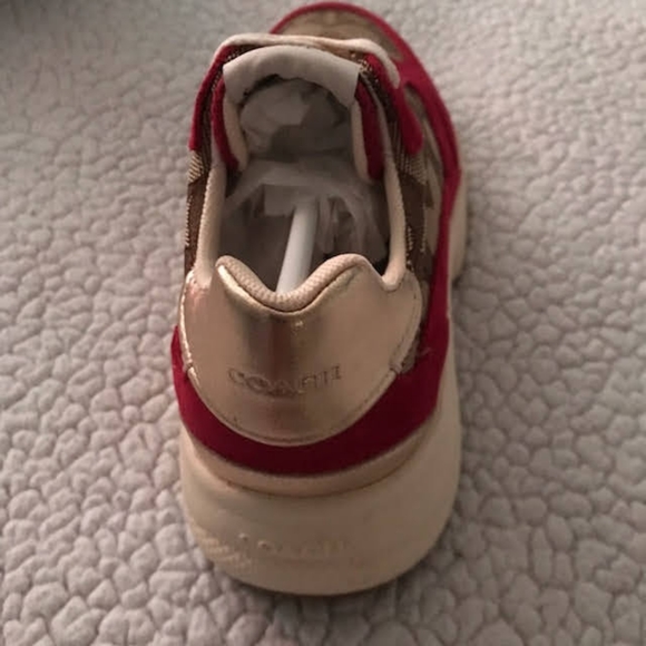 New Coach Sneakers C152 Tech Women Khaki/ Dark Pink Size 5 Youth Sz 3 - Picture 2 of 10